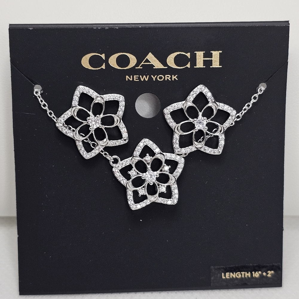 Coach Star Floral Pendant Necklace and Earrings Set New With Tags - Picture 2 of 7
